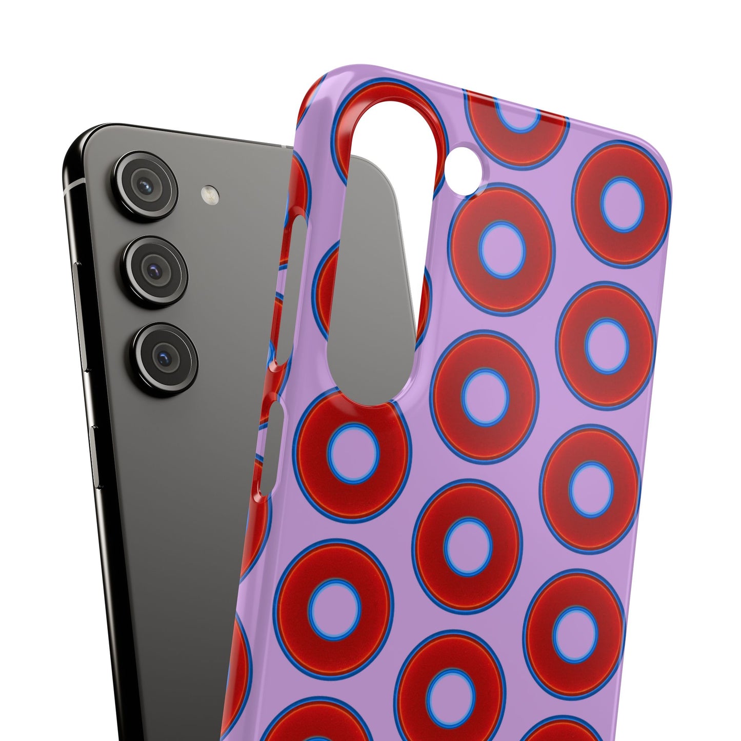 Lumpy Donut Snap Case - red vivid donut print w/wisteria purple background