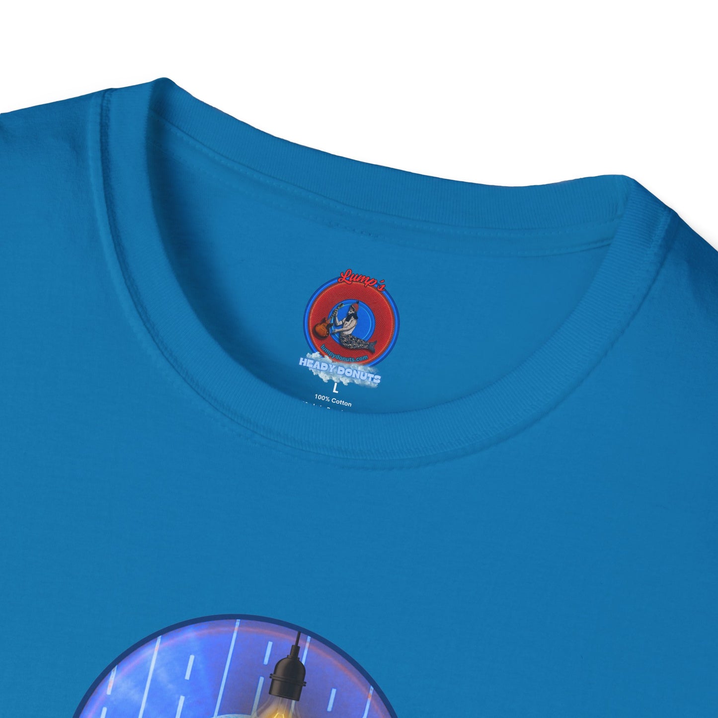 Classic Donut Tee - Unisex Soft-Style - "Harry Left His Donut Shirt" - series 1.0  - variant 4 - purple/blue donut - w/milk & light on