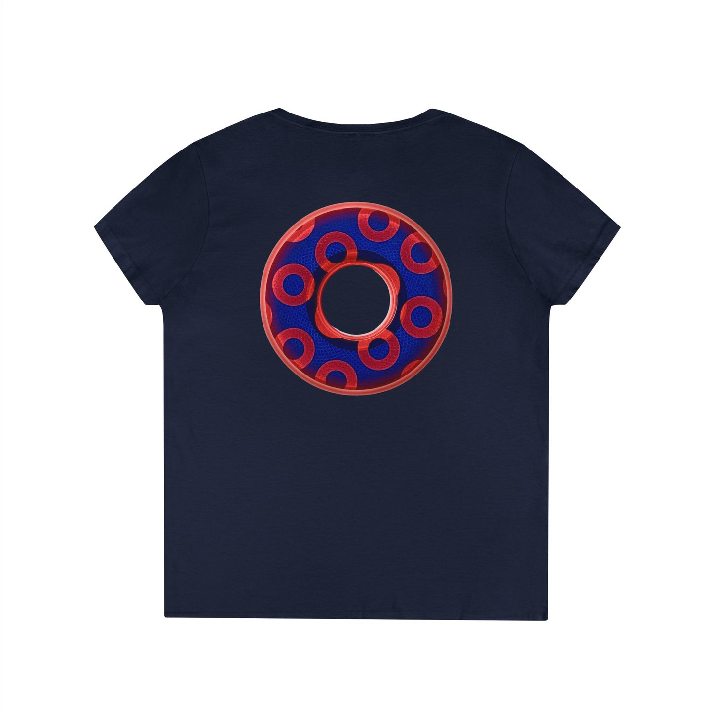 Women's Donut V-Neck Tee - "Paradox Kaleidoscope Donuts" - rustic donut w/hole - variant 1