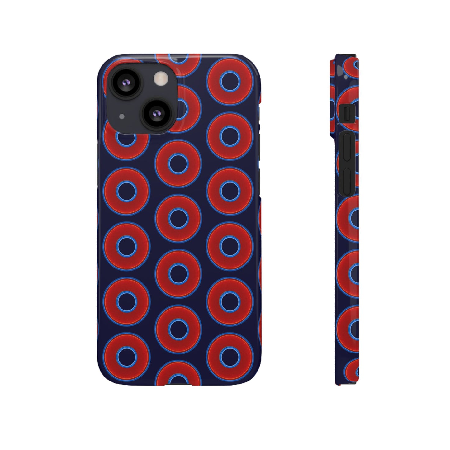 Lumpy Donut Snap Case - red vivid donut print w/midnight blue background
