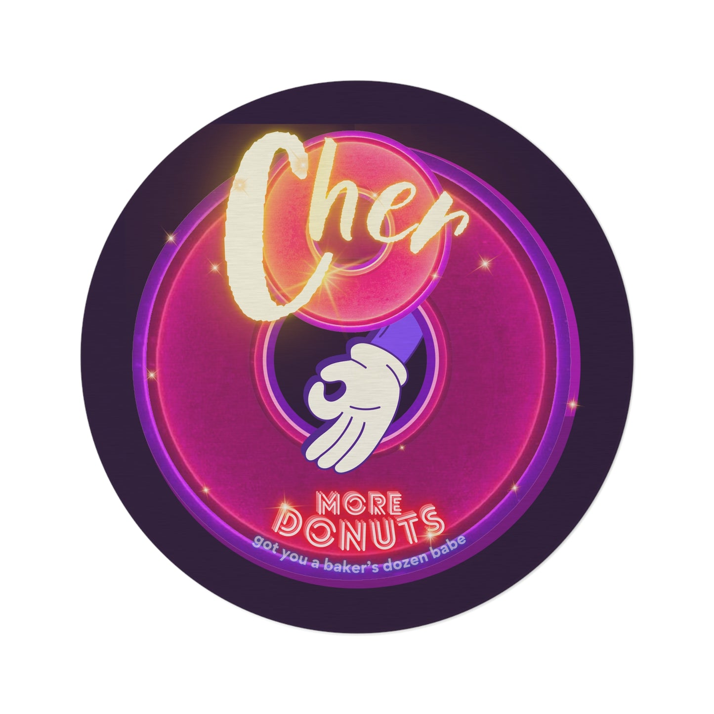 Round Room - 5 ft x 5 ft Lumpy Donut Rug - "Cher-ing is Caring Donut Rug" - vivid magenta donut w/midnight purple background - variant 1 - [*charitable donut]