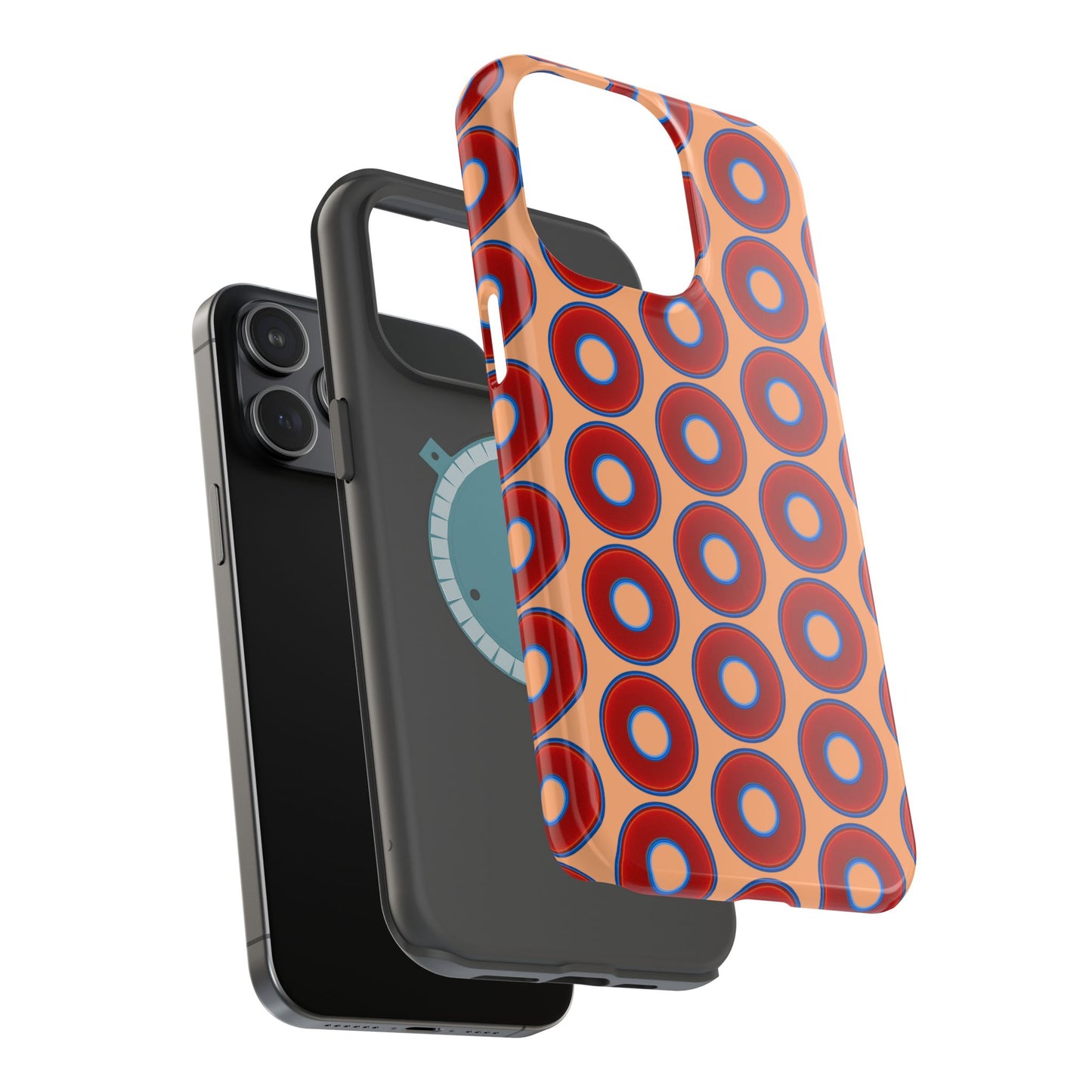 Magnetic Tough Donut Case - red vivid donut print w/peach background