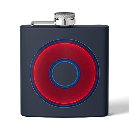 Lump's Donut Flask 6 oz - Vivid red/dark blue donut - [*w/your choice of 8 backgrounds]