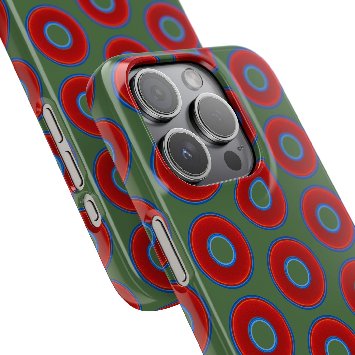 Lumpy Donut Snap Case - red vivid donut print w/dark green background