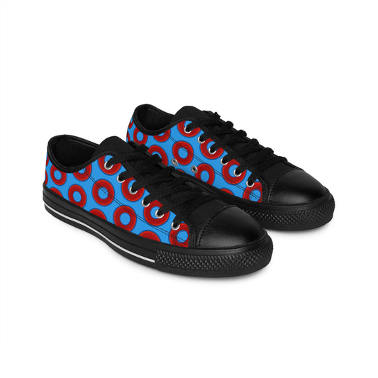 Women's Cushiony Convectors - Low Top - large red vivid donut print w/sky royal blue background