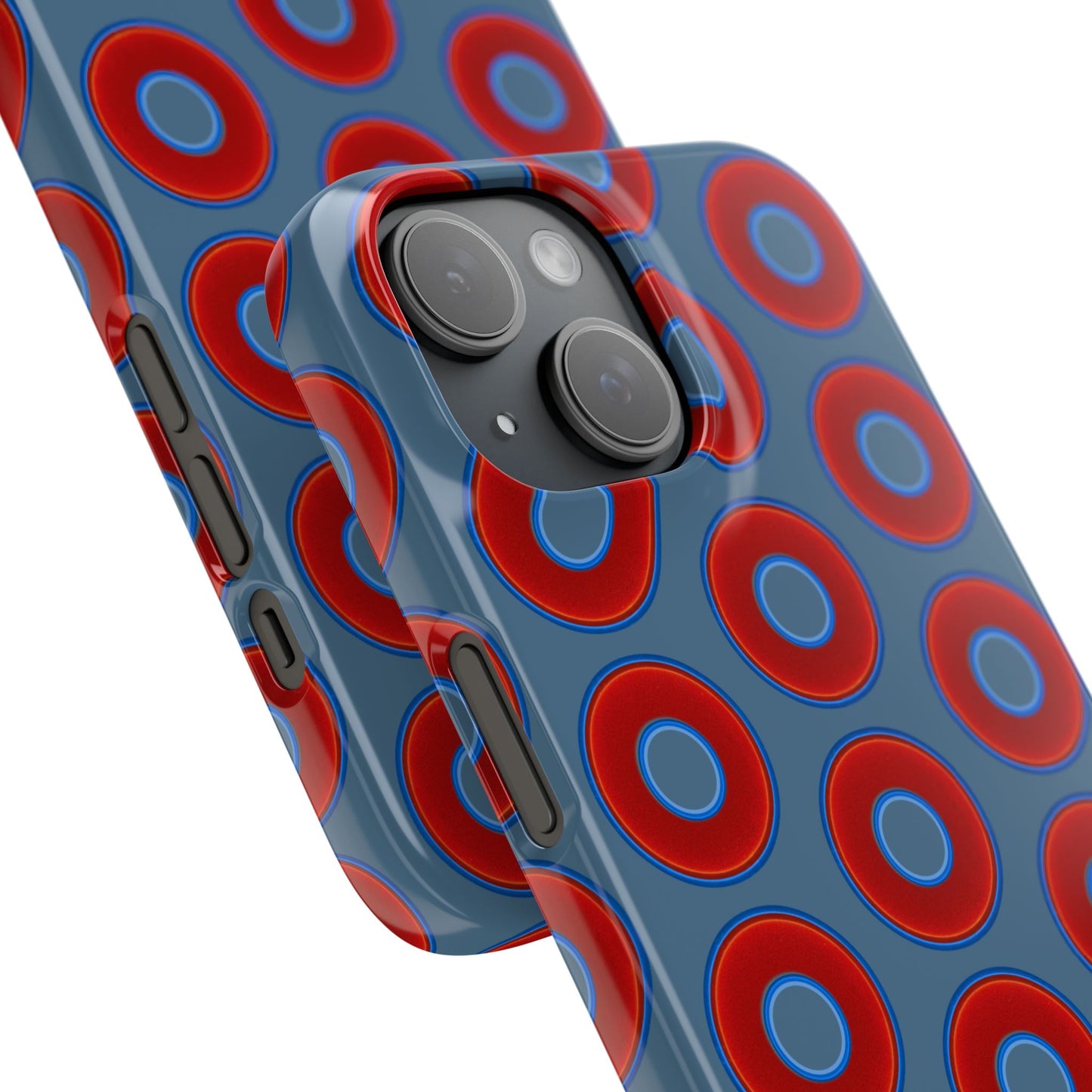 Lumpy Donut Snap Case - red vivid donut print w/steel blue background