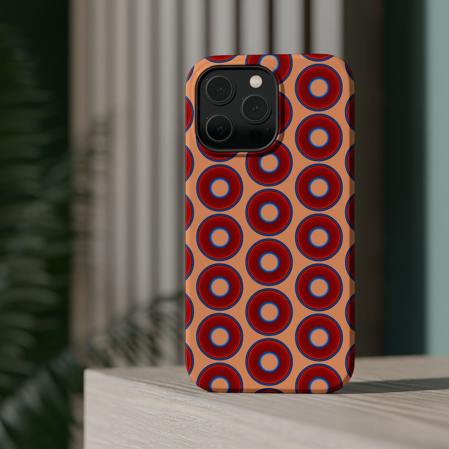 Magnetic Tough Donut Case - red vivid donut print w/peach background