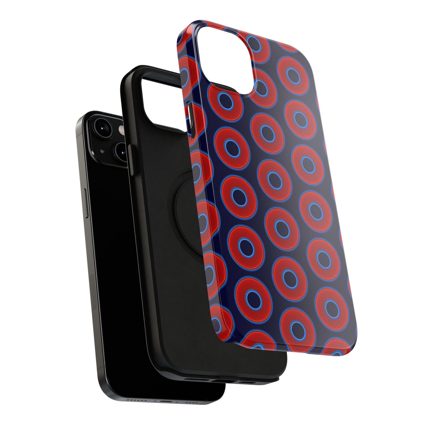 Impact-Resistant Lumpy Donut Case - red vivid donut print w/midnight blue background