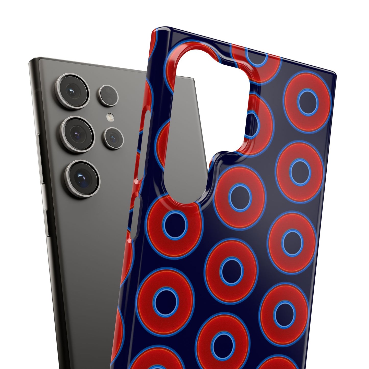 Lumpy Donut Snap Case - red vivid donut print w/midnight blue background