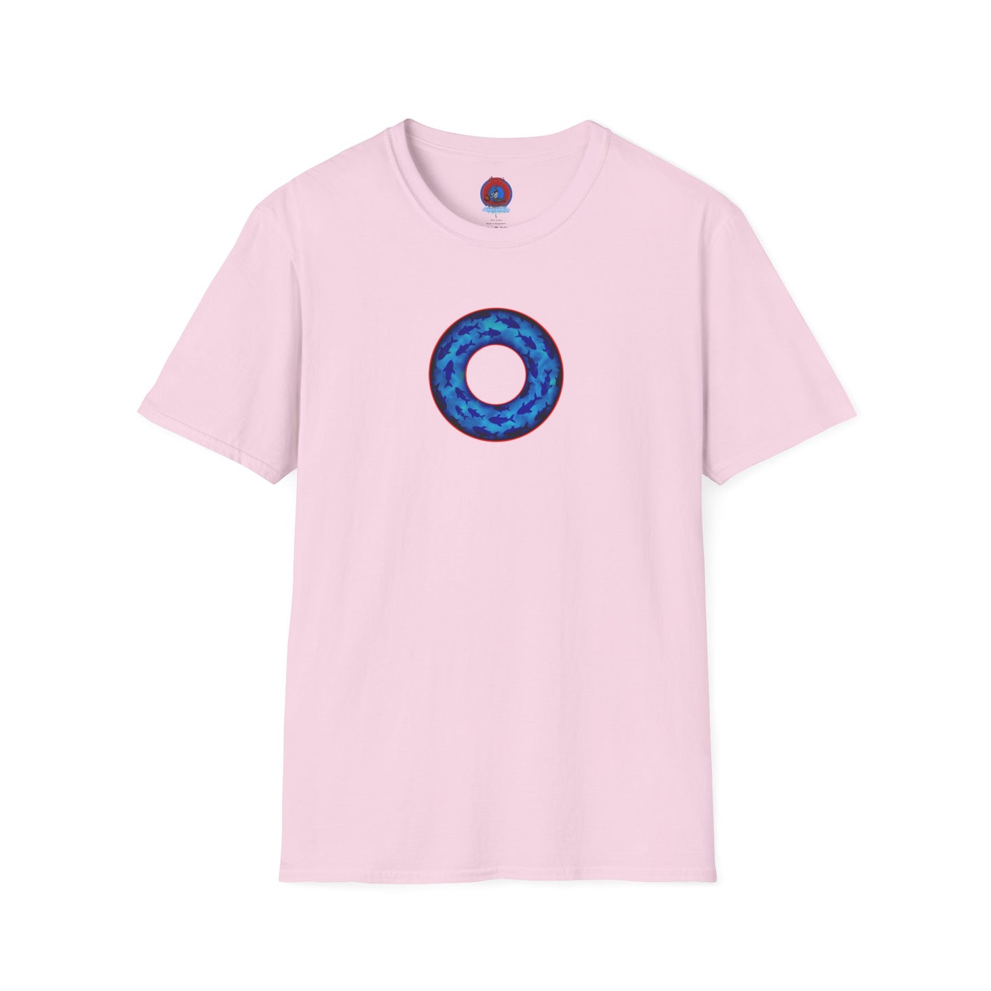 Classic Donut Tee - Unisex Soft-Style - "Skoolie of Phishies" - vivid sea donut - w/darker blue water - variant 2