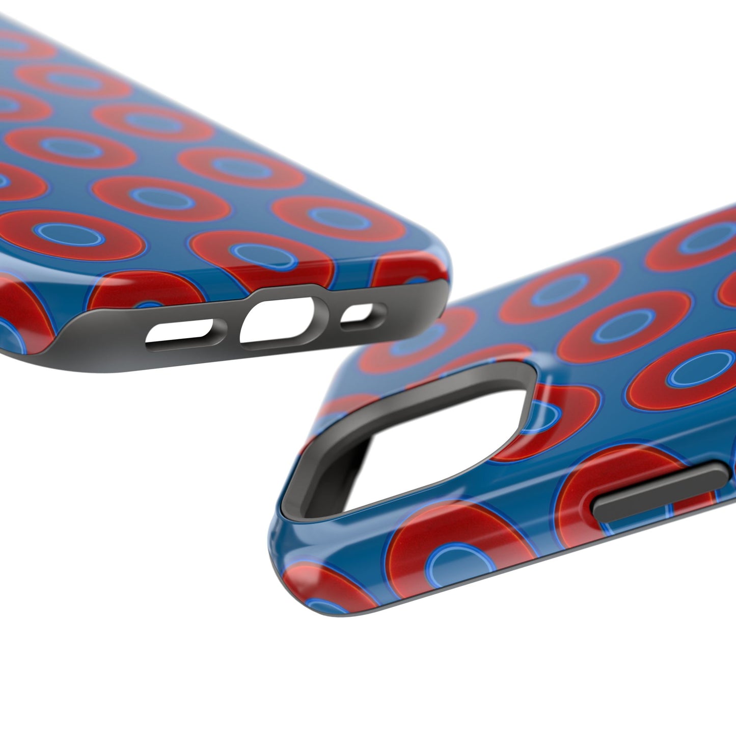 Impact-Resistant Lumpy Donut Case - red vivid donut print w/wavy navy background