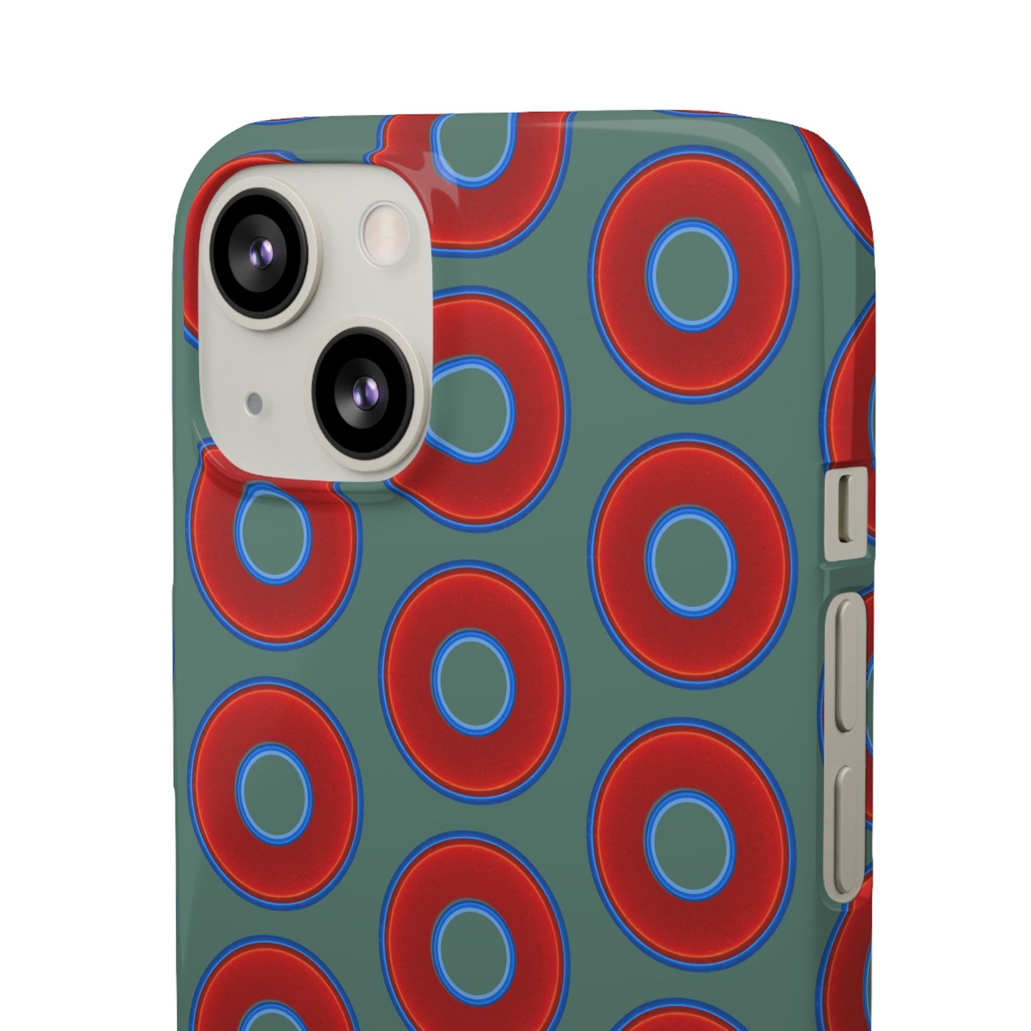 Lumpy Donut Snap Case - red vivid donut print w/Fenway green background