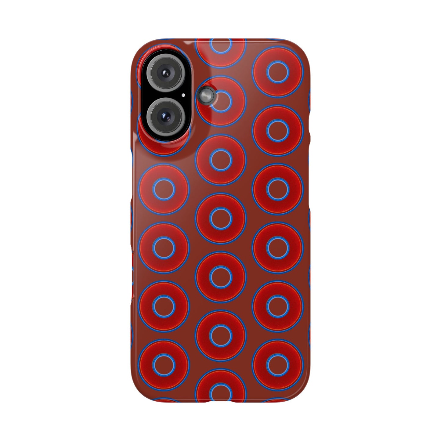 Lumpy Donut Snap Case - red vivid donut print w/burnt umber background
