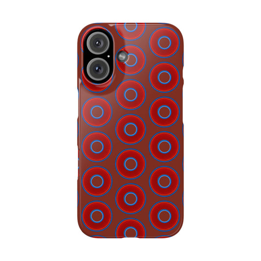 Lumpy Donut Snap Case - red vivid donut print w/burnt umber background