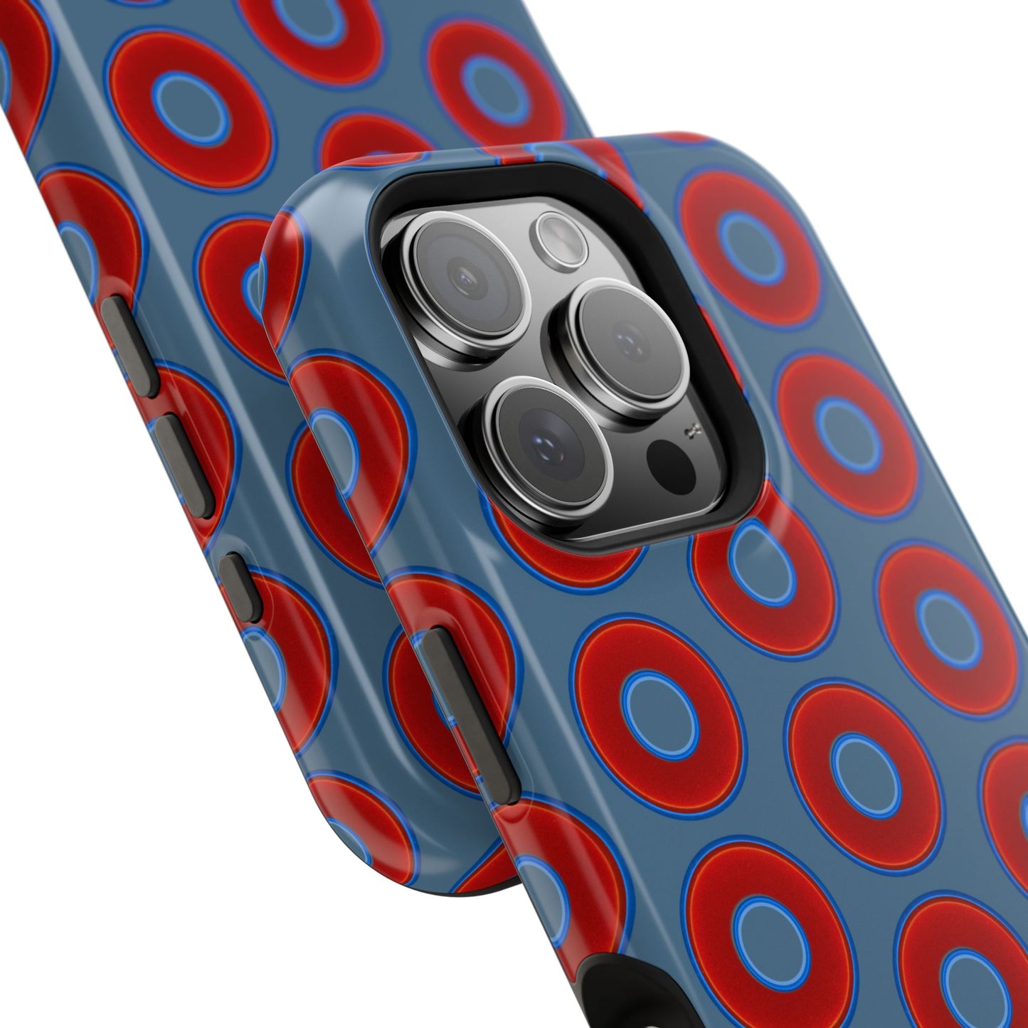 Impact-Resistant Lumpy Donut Case - red vivid donut print w/steel blue background