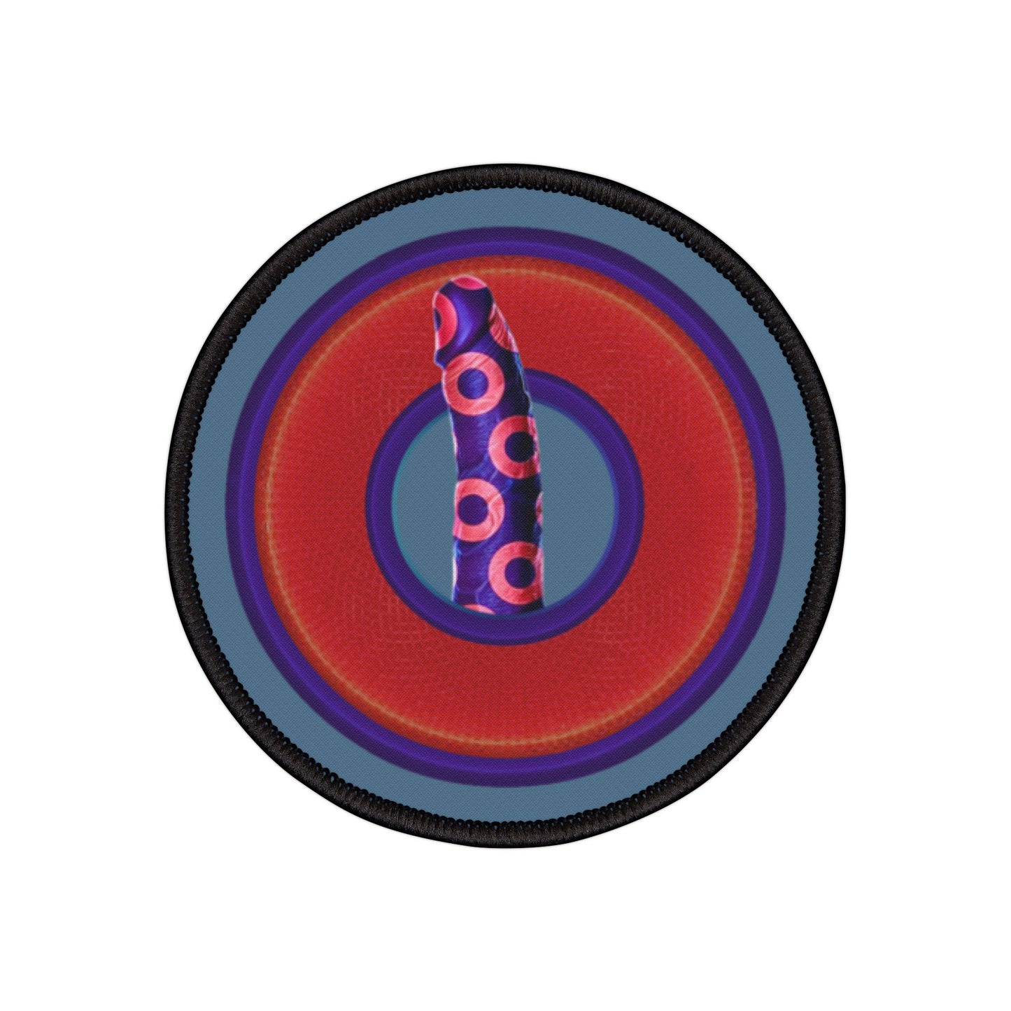 Iron-On Donut Patch - "Sir Richard's Phamous Donut Patch" - rustic red/blue donut - variant 2