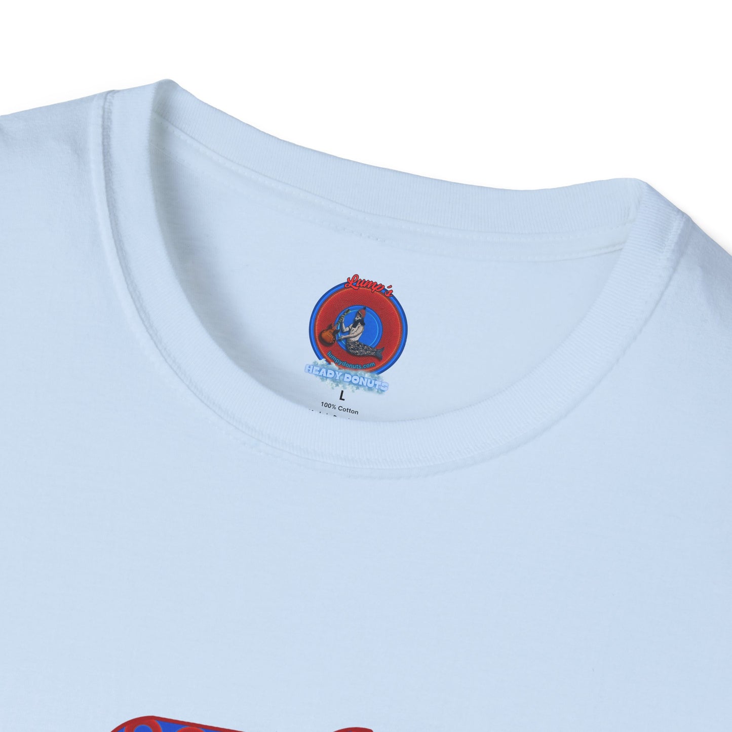 Classic Donut Tee - Unisex Soft-Style - "Guyute's Ugly Donut" - vivid red/blue donut pattern - variant 3