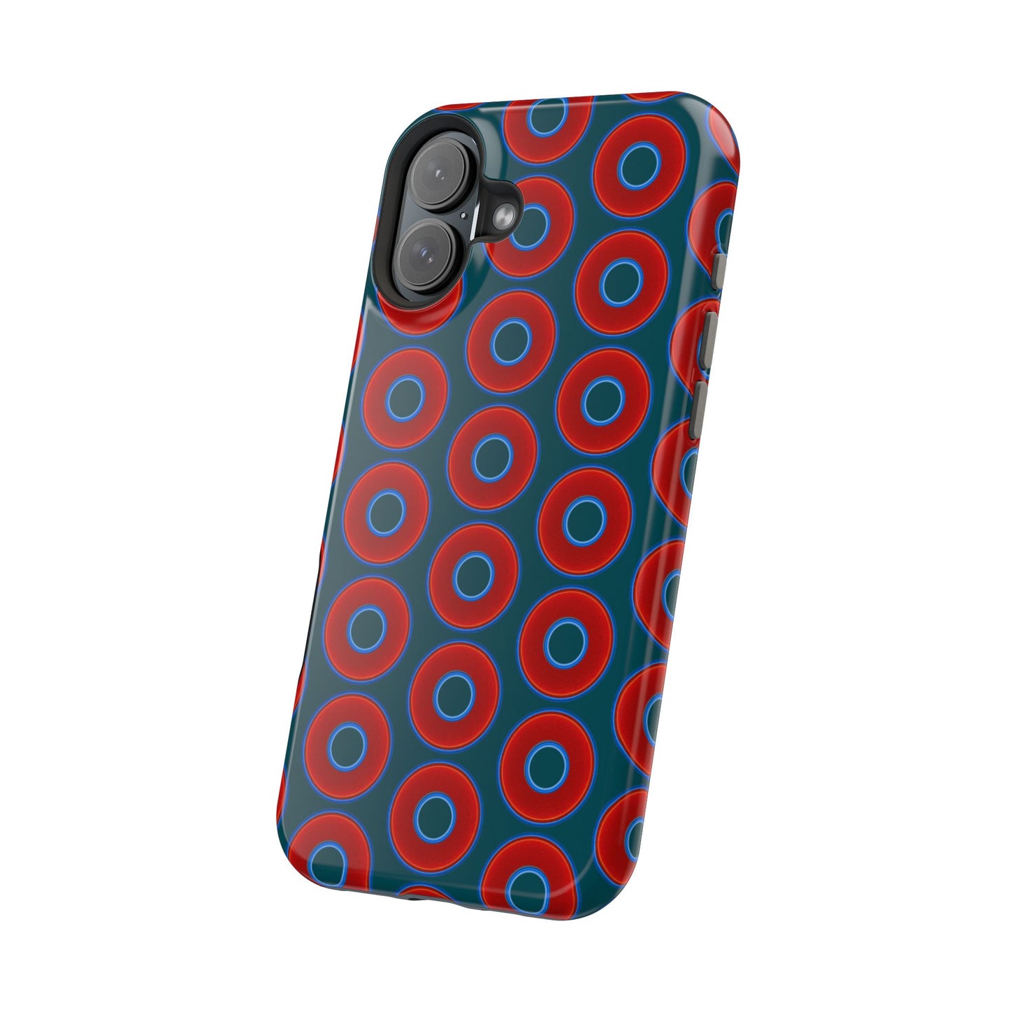 Magnetic Tough Donut Case - red vivid donut print w/midnight green background