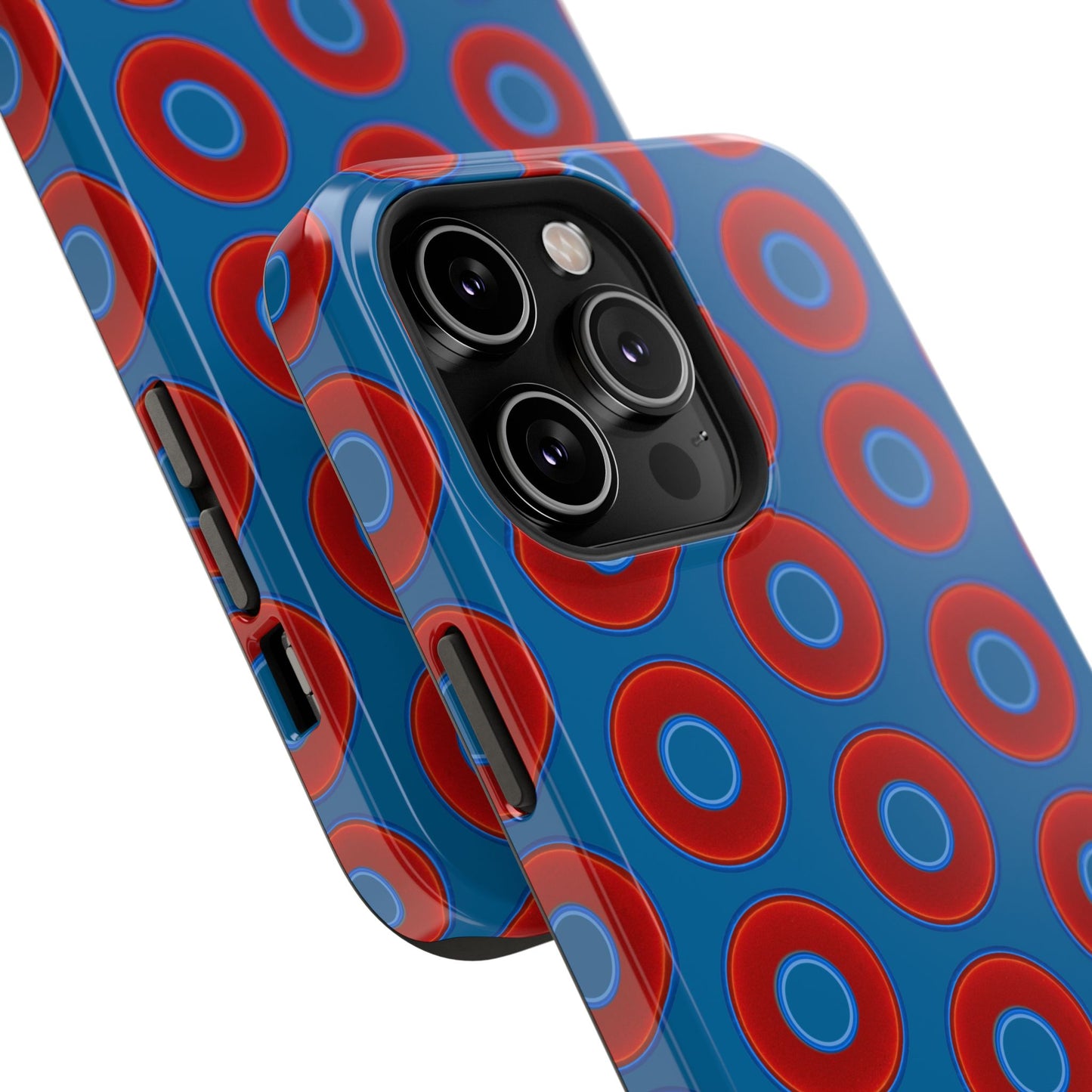 Impact-Resistant Lumpy Donut Case - red vivid donut print w/wavy navy background