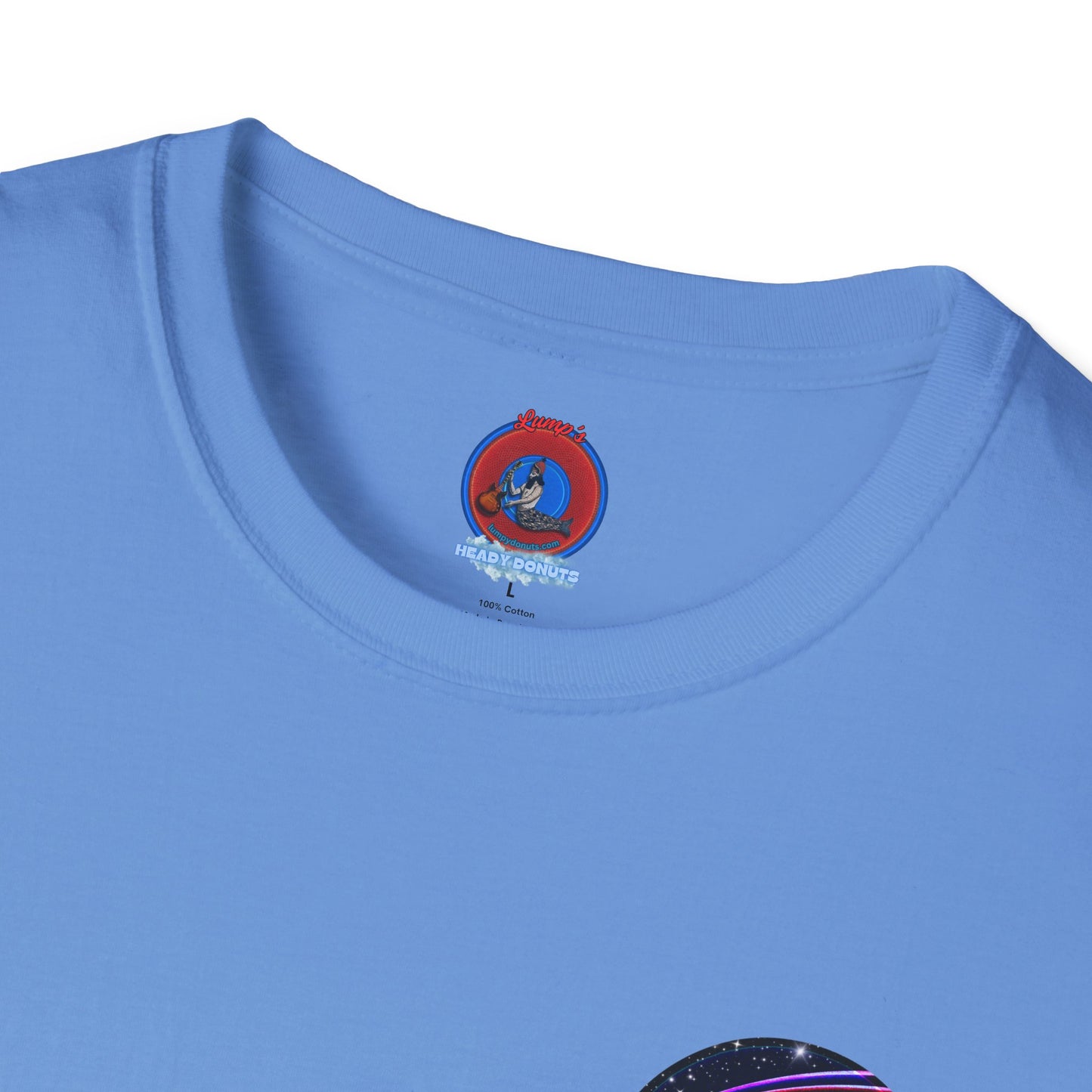 Classic Donut Tee - Unisex Soft-Style - "Halley's Caddy" - series 1.0  - variant 1 - black/picture donut - w/hole