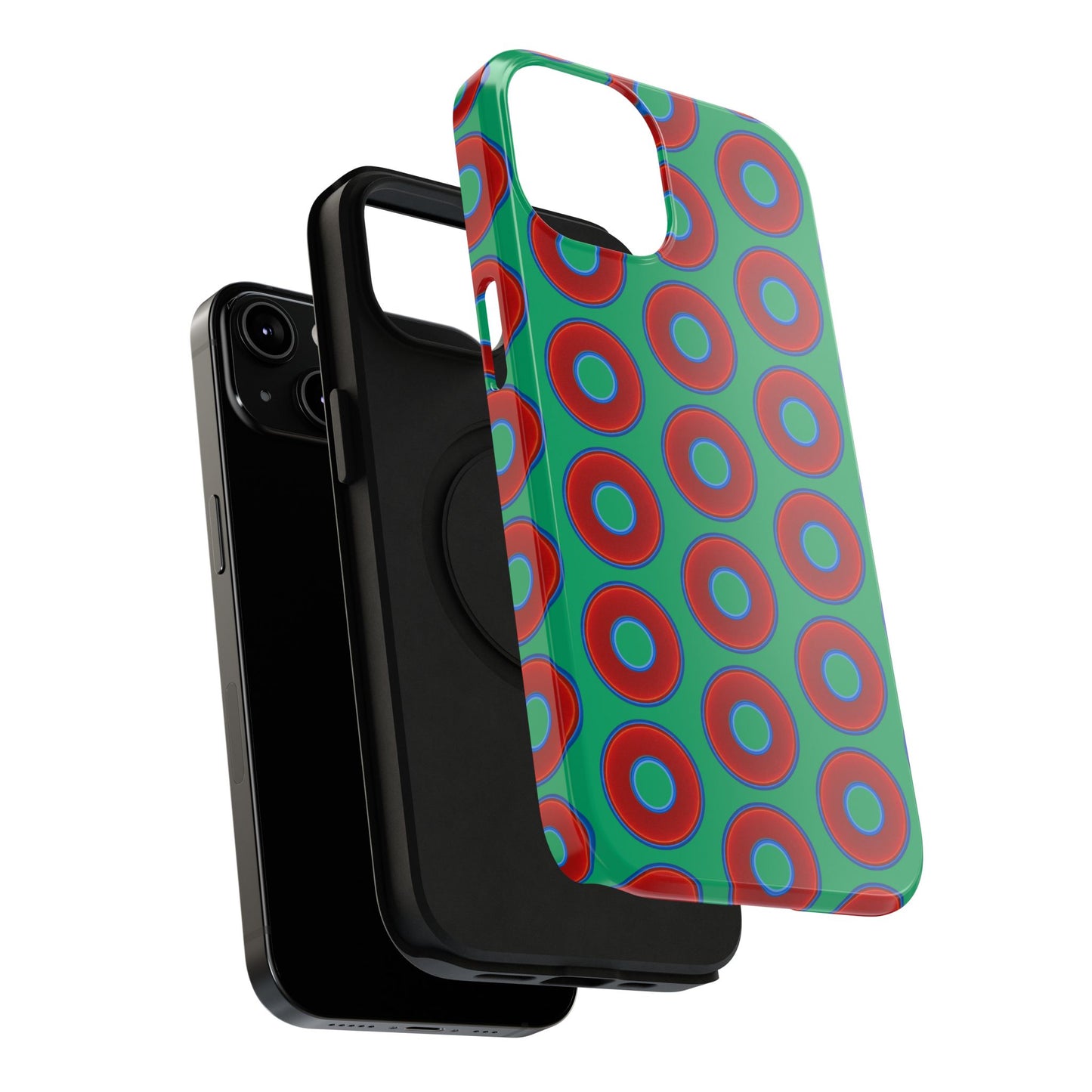 Impact-Resistant Lumpy Donut Case - red vivid donut print w/jade green background