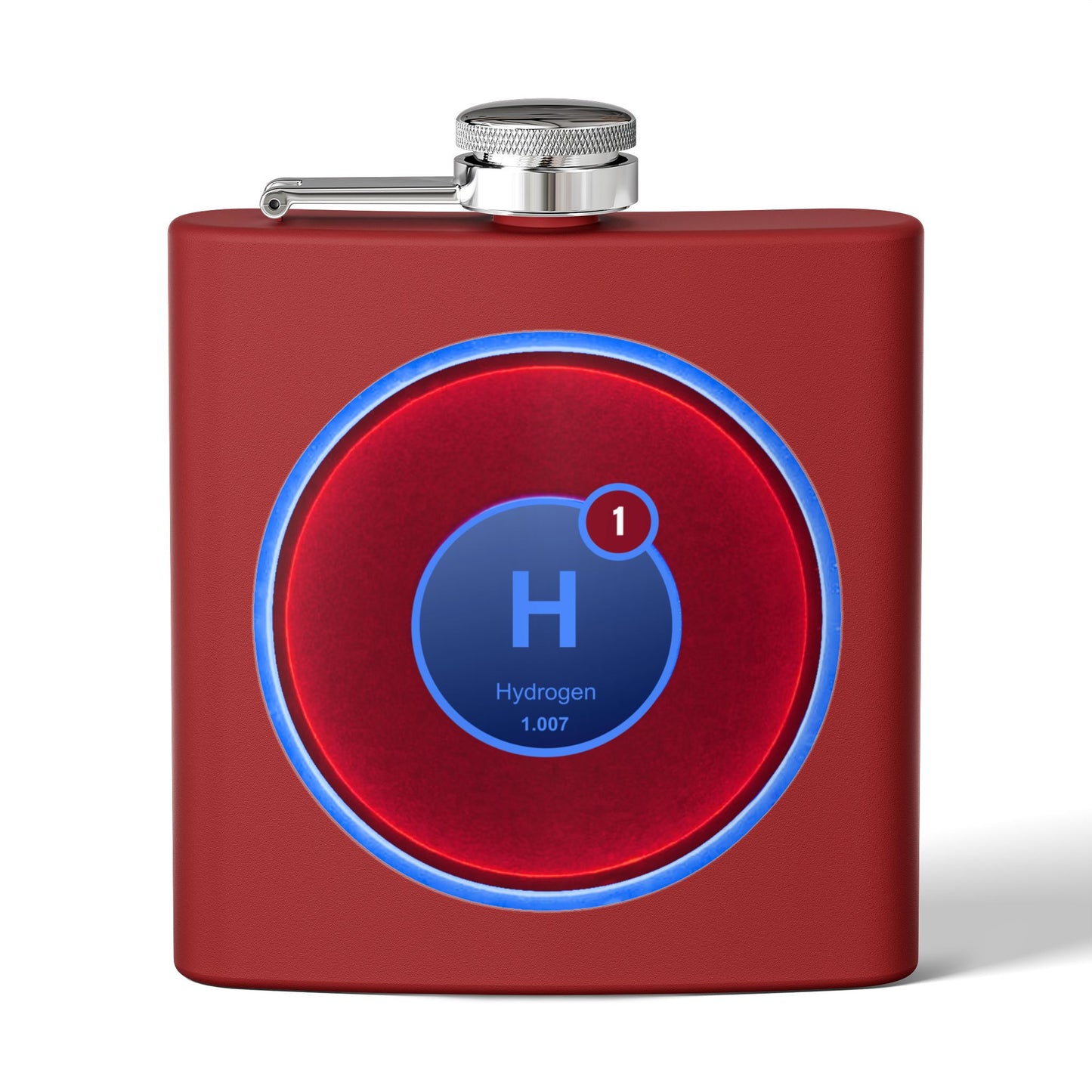 Lump's Donut Flask 6 oz -  "Flask full of Hydrogen" - vivid red donut - [*w/your choice of 6 backgrounds]
