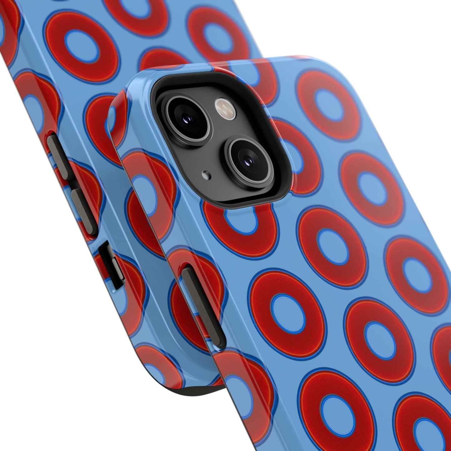 Impact-Resistant Lumpy Donut Case - red vivid donut print w/light blue background