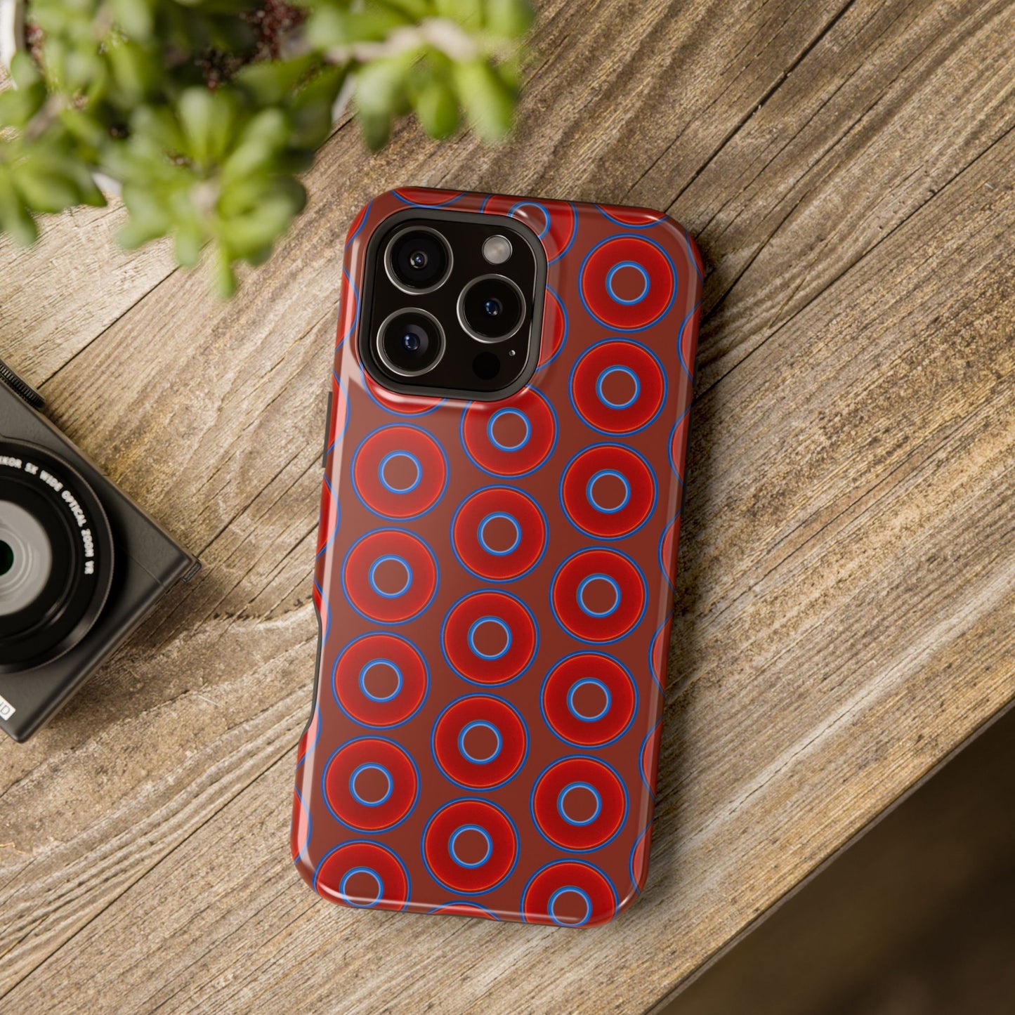 Magnetic Tough Donut Case - red vivid donut print w/burnt umber background
