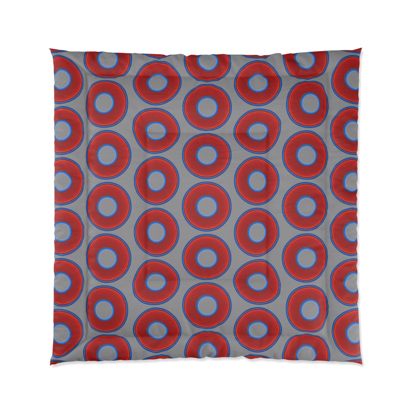 The Very Lumpy Comforter - vivid red donuts w/gray background