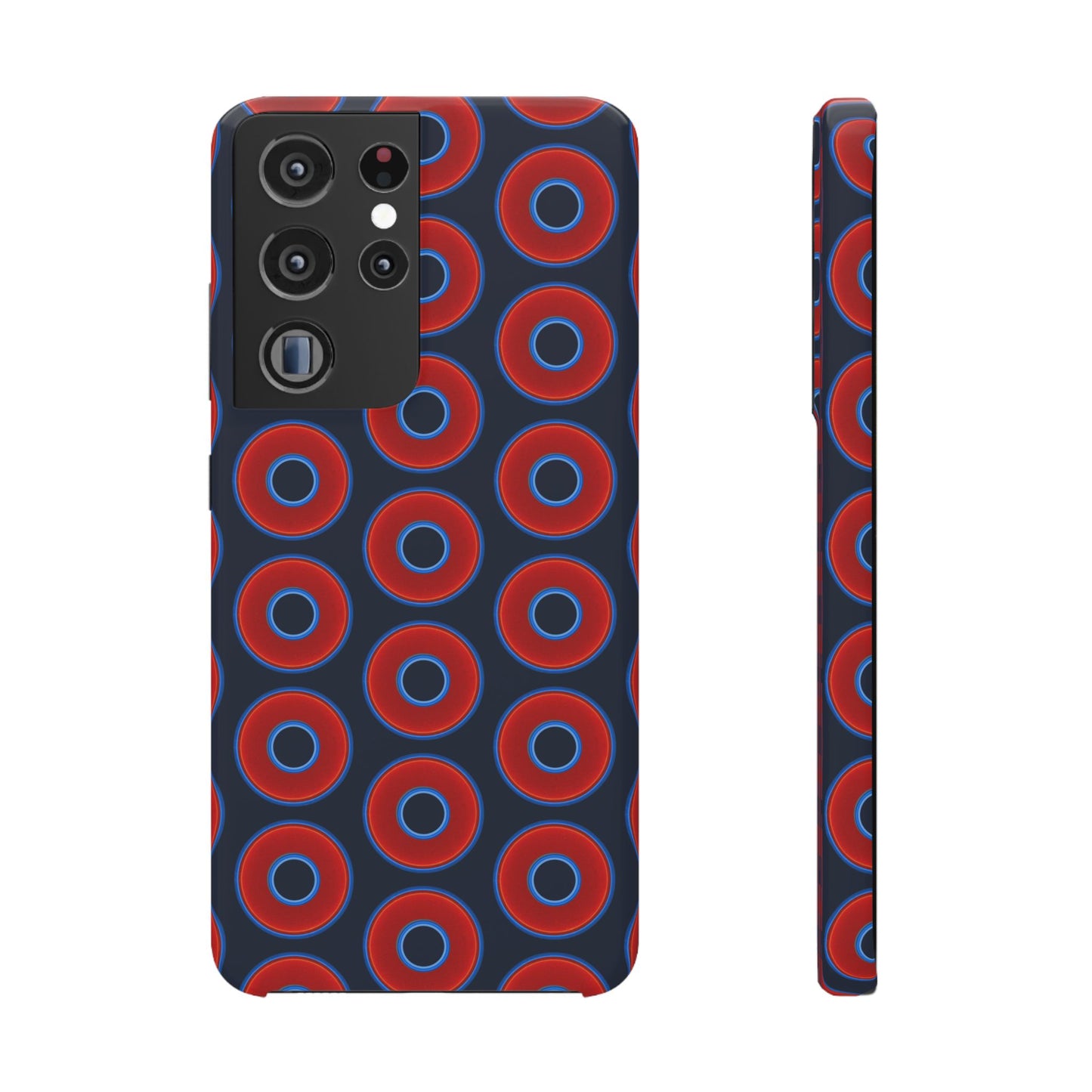 Lumpy Donut Snap Case - red vivid donut print w/midnight teal blue background
