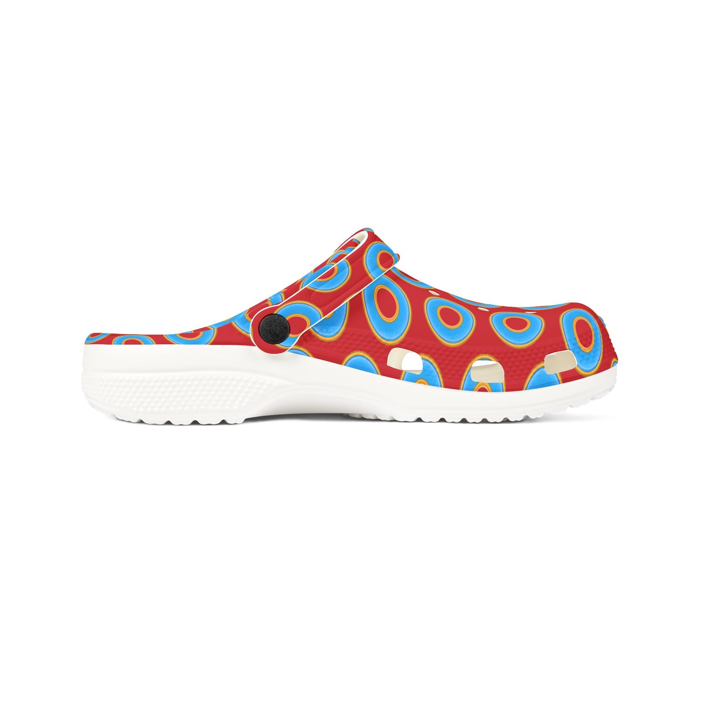 Spatchcocks - donut slip-on shoes - light blue rustic donuts w/red background [unisex]