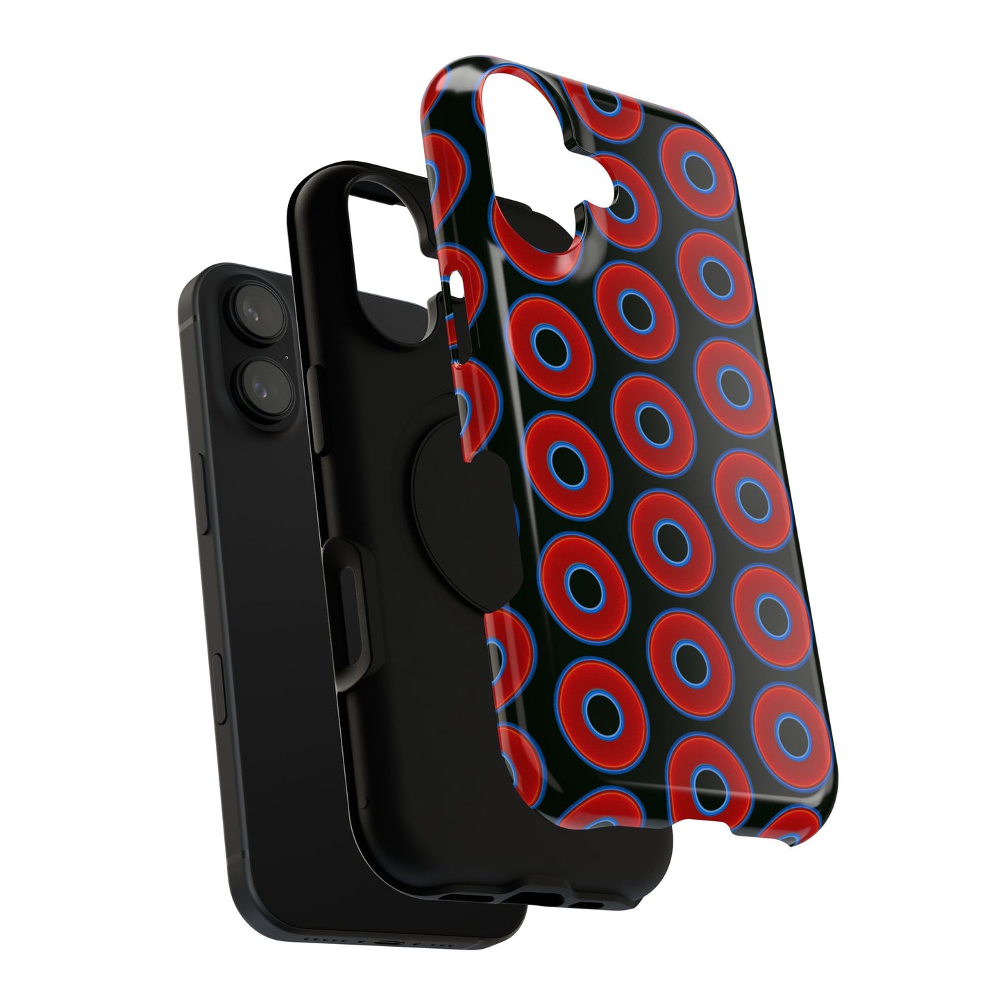 Impact-Resistant Lumpy Donut Case - red vivid donut print w/midnight moss background
