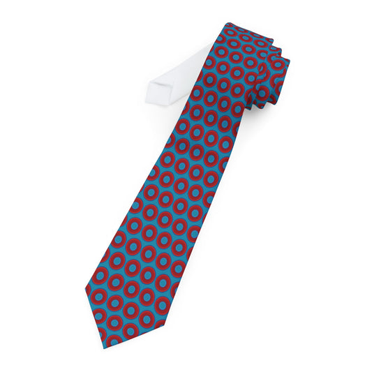 The Lumpy Necktie - vivid red donut print w/aquamarine blue background