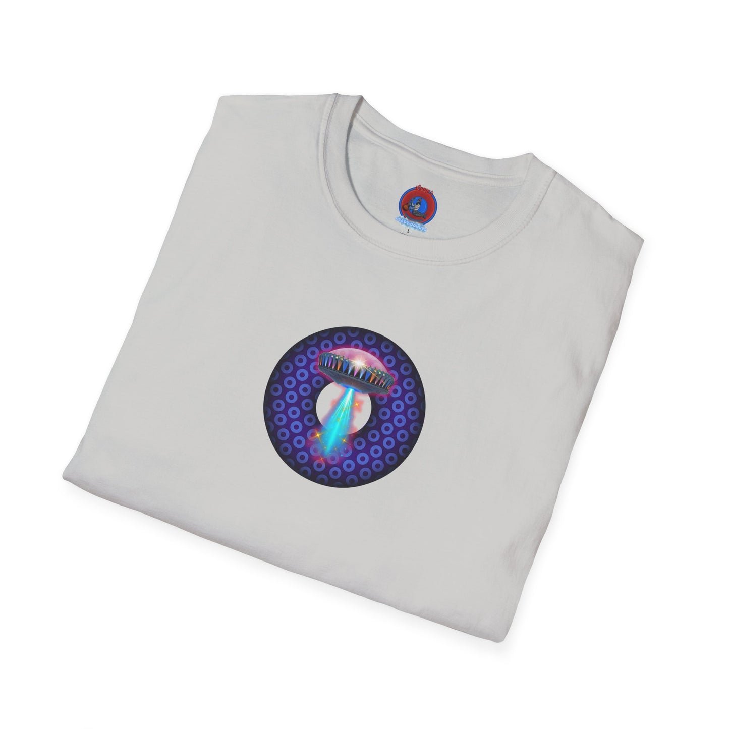 Classic Donut Tee - Unisex Soft-Style - "Donuts now Served on the Mothership" - series 1.0  - variant 5  - purple/violet paradoxical donut