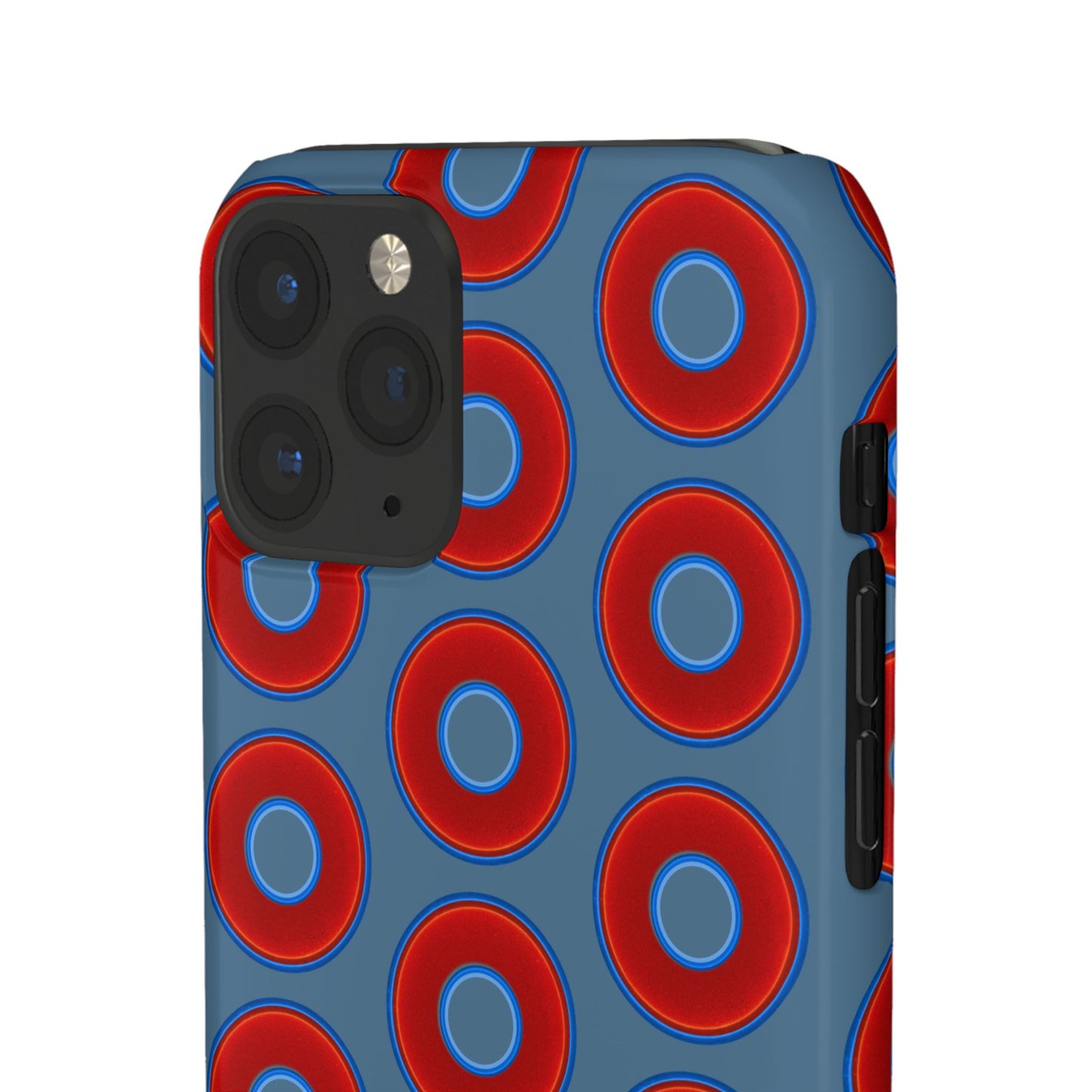 Lumpy Donut Snap Case - red vivid donut print w/steel blue background