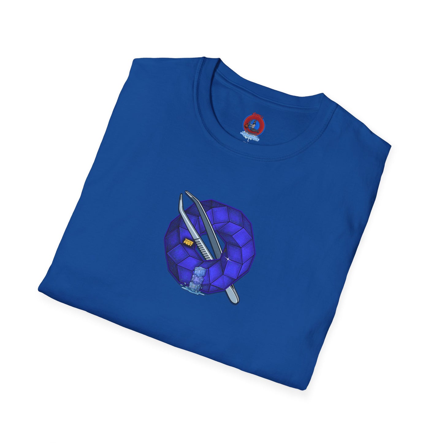 Classic Donut Tee - Unisex Soft-Style - "The Teasing Festivus Donut" - blue rustic cubed donut