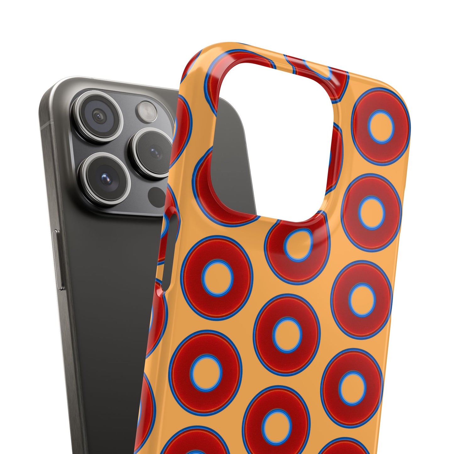Lumpy Donut Snap Case - red vivid donut print w/creamcicle orange background