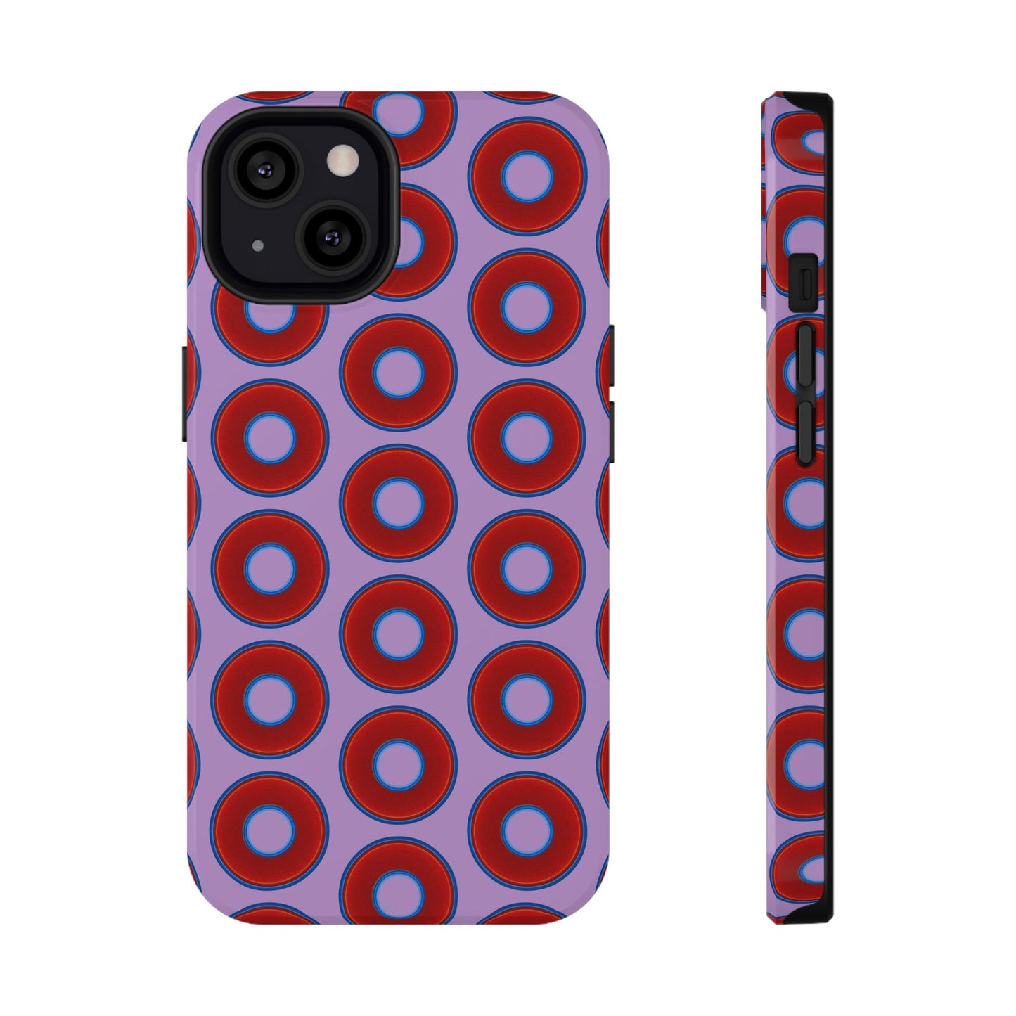 Impact-Resistant Lumpy Donut Case - red vivid donut print w/wisteria purple background