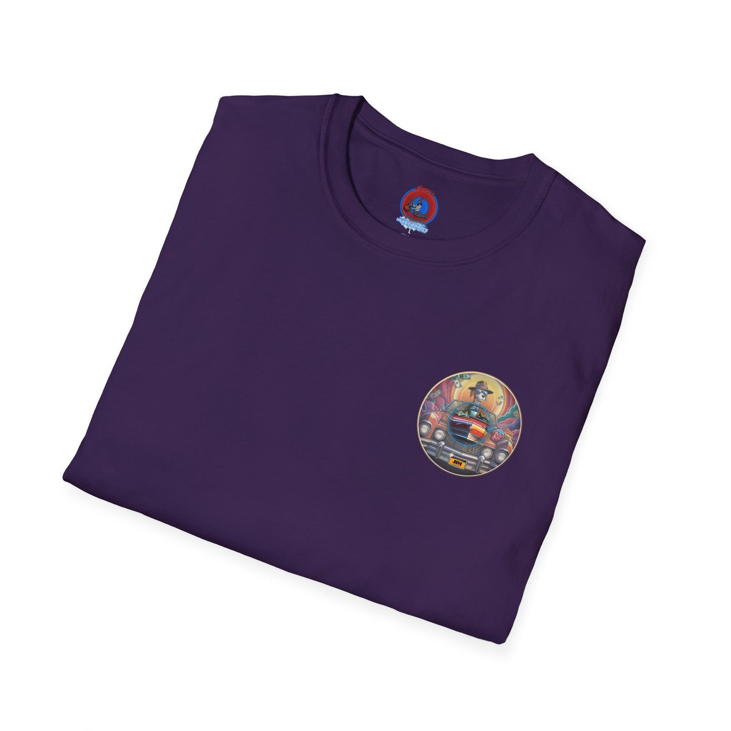 Classic Donut Tee - Unisex Soft-Style - "Jimmy's Marathon Donut Tee" - series 1.0  - variant 2 - orange/purple pic donut