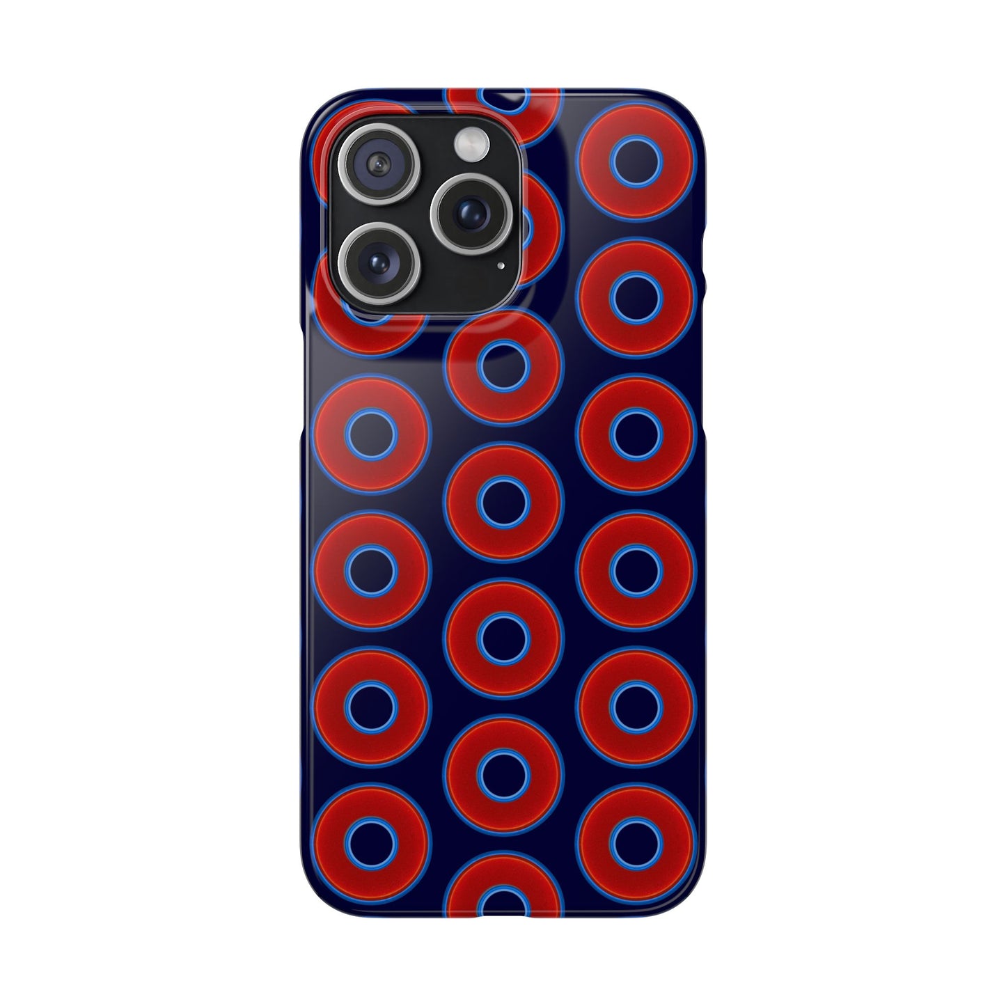 Lumpy Donut Snap Case - red vivid donut print w/midnight blue background