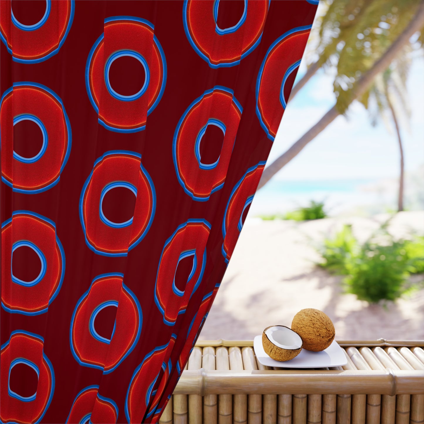 Lump's Heady Curtain w/Donuts - vivid red donut print - w/dark red background - [*1 Piece / 50" x 84"]