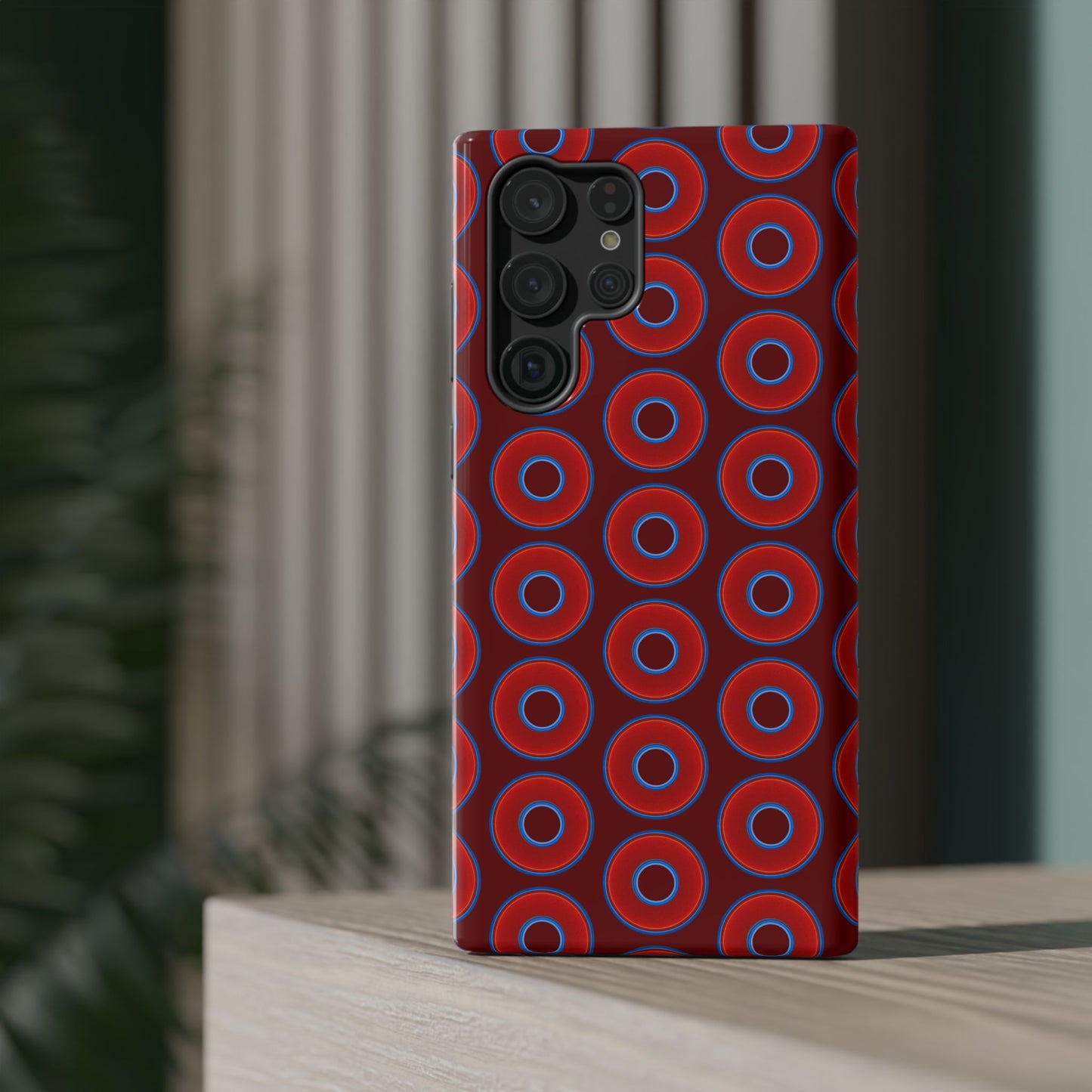 Impact-Resistant Lumpy Donut Case - red vivid donut print w/dark red background