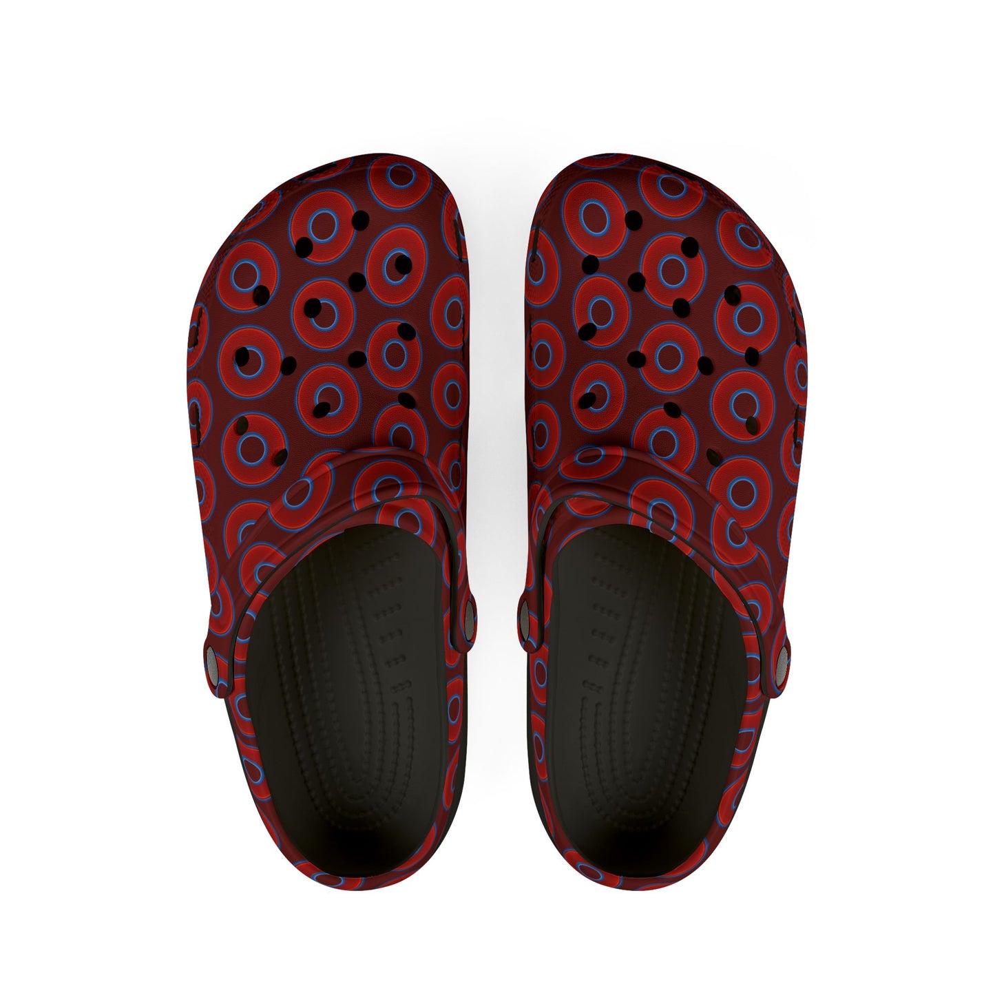 Spatchcocks - donut slip-on shoes - vivid red donuts w/dark red background [unisex]