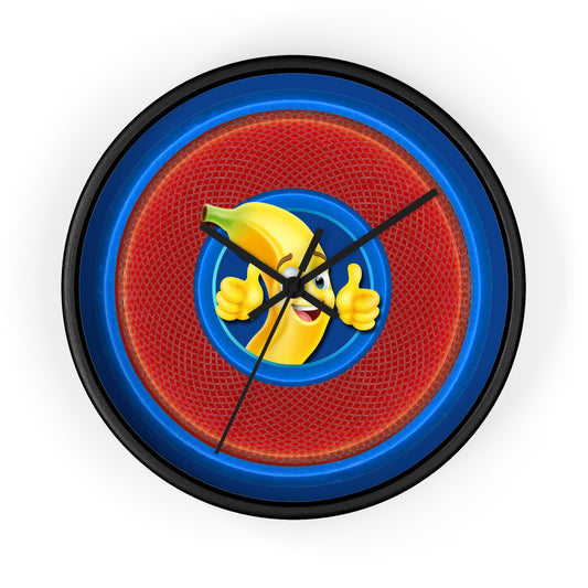 Lumpy Wall Clock - "Dis Sheet, It's Bananas" - variant 1 - red rustic donut w/dark blue background