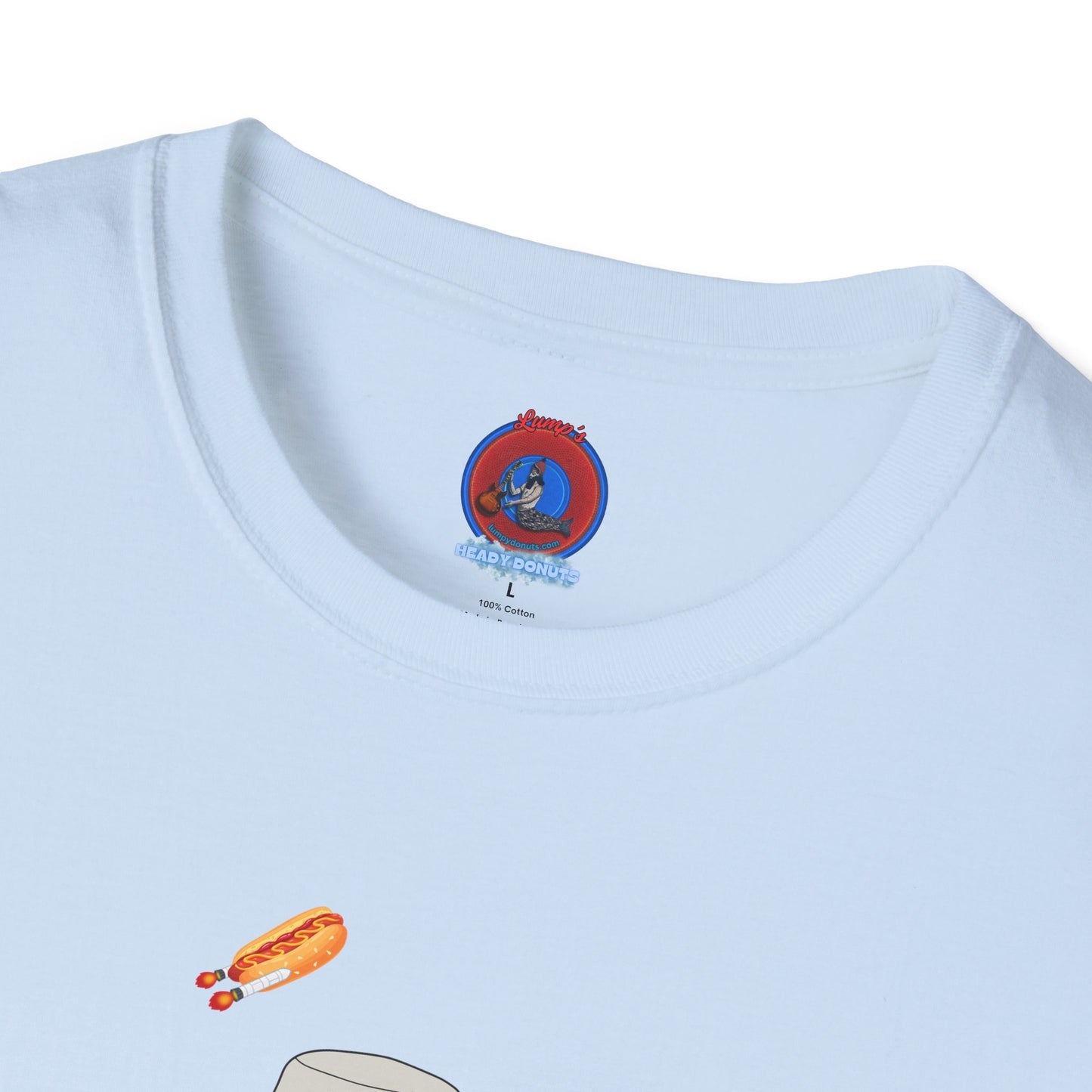 Classic Donut Tee - Unisex Soft-Style - "Gonzo Donut - Fear & Loathing in Gamehendge" -  vivid red donut w/raw dogger - variant 6
