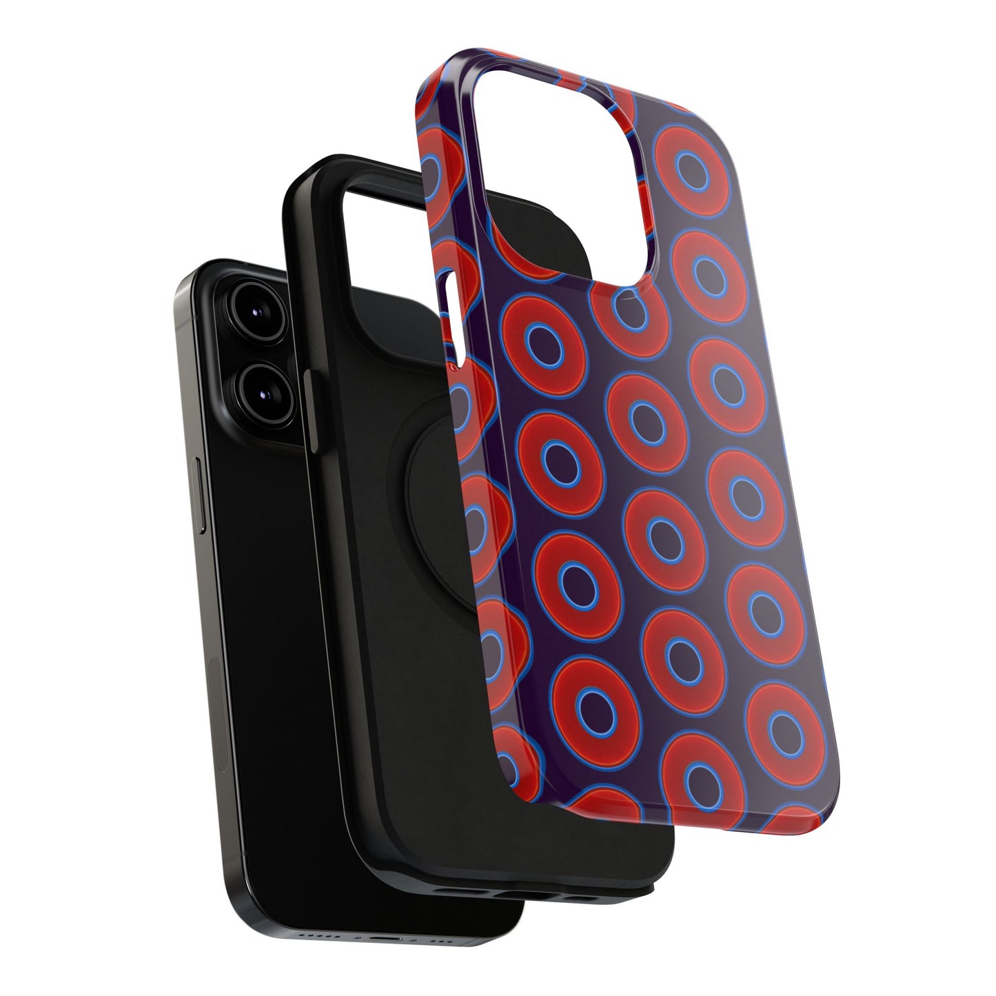 Impact-Resistant Lumpy Donut Case - red vivid donut print w/midnight purple background