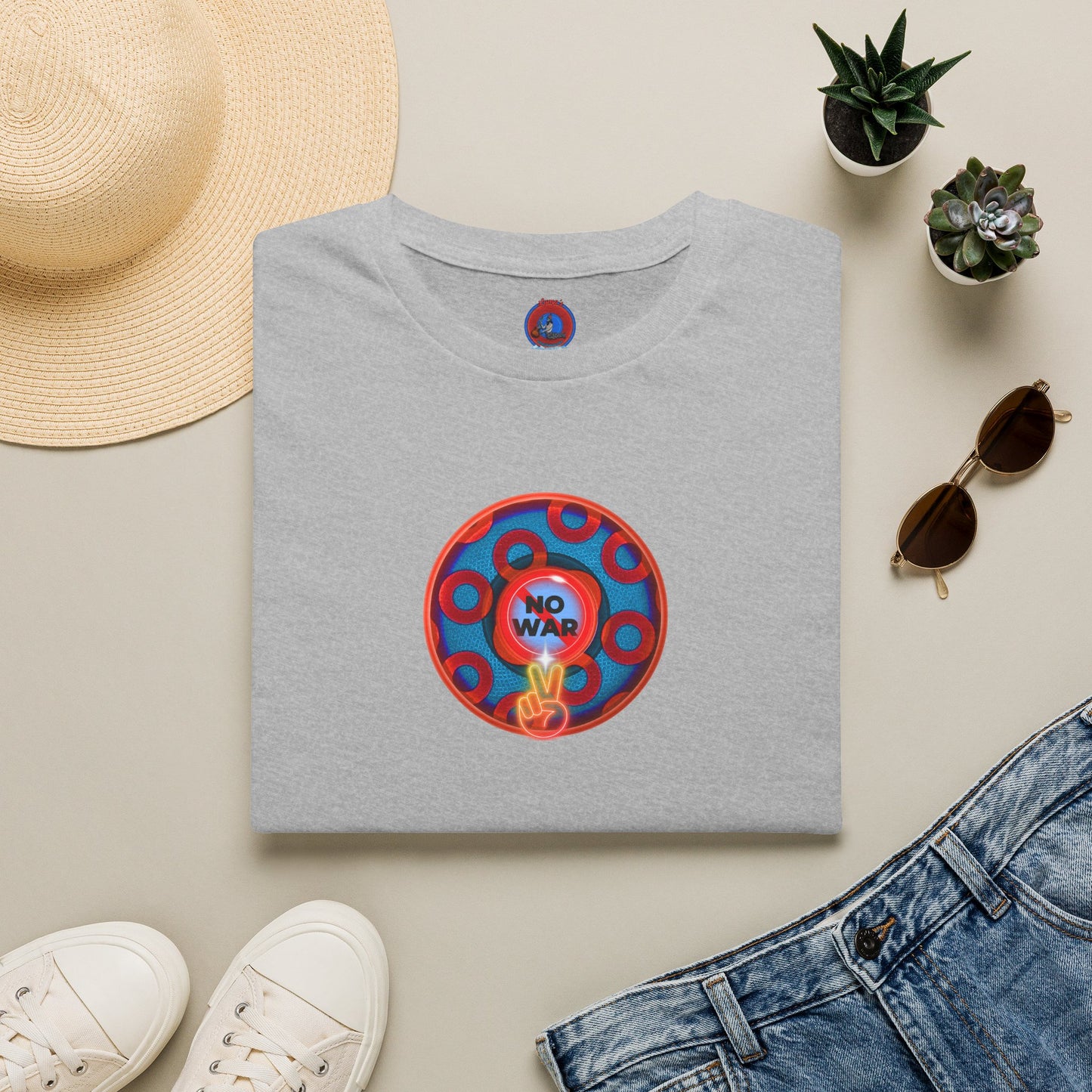 Classic Donut Tee - Unisex Soft-Style - "Peace of My Donut?" - blue/red rustic paradox donut