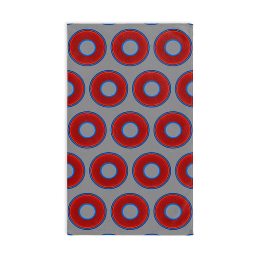 Lumpy Kitchen/Hand Towels - vivid red donuts w/gray background