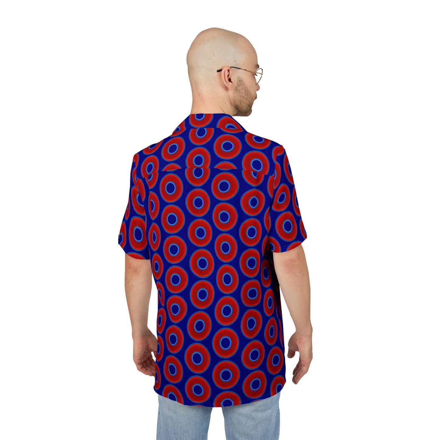 Wilson's 'Epic Hawaiian-Punch' Shirt - vivid red donut print w/vivid navy blue background [unisex]