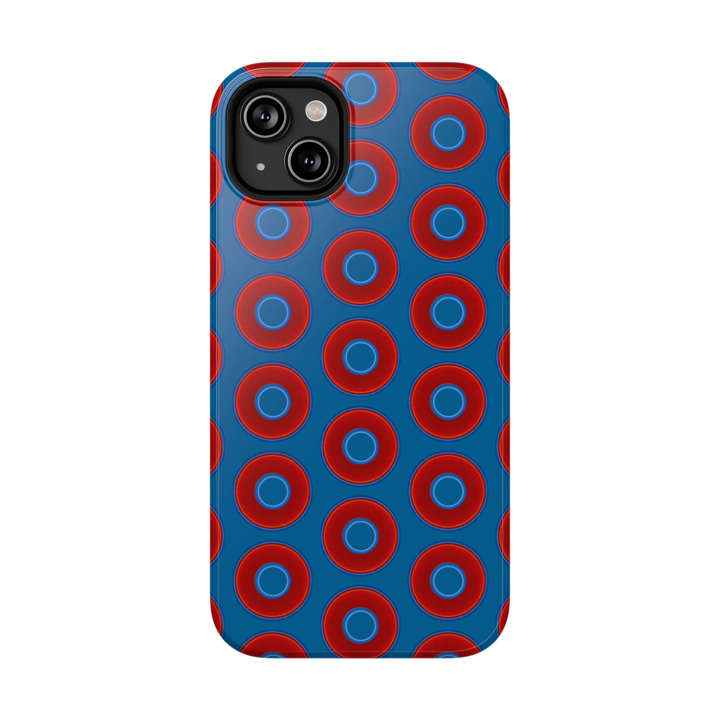 Impact-Resistant Lumpy Donut Case - red vivid donut print w/wavy navy background
